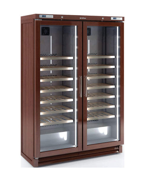 Armoire à vin bois réfrigérée positive +4/+18°C 2 portes vitrées 1314x596x1918mm
